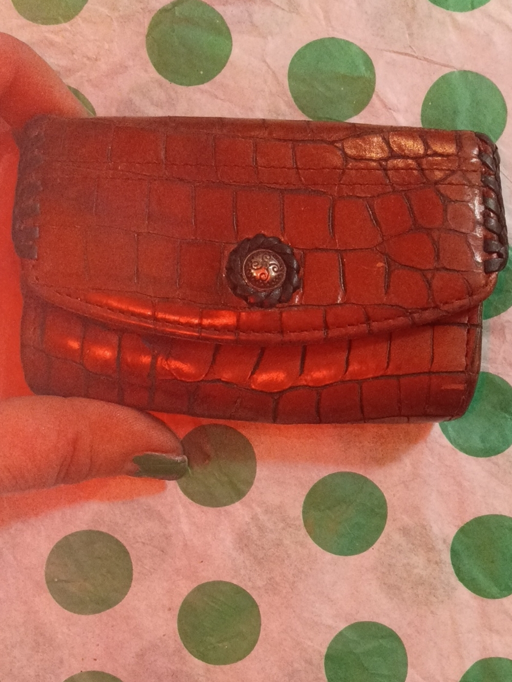 Brighton Croc-Embossed Leather Key & Card Holder in Brown